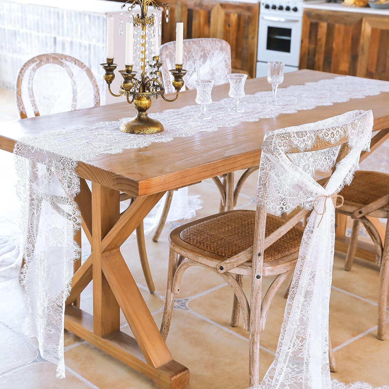 1 Pcs White Lace Table Runner 14 x 120 Inch Vintage Rustic Table Runner for Wedding Bridal Shower Baby Shower Party Decorations Embroidered Boho Lace Table Cloth Runners