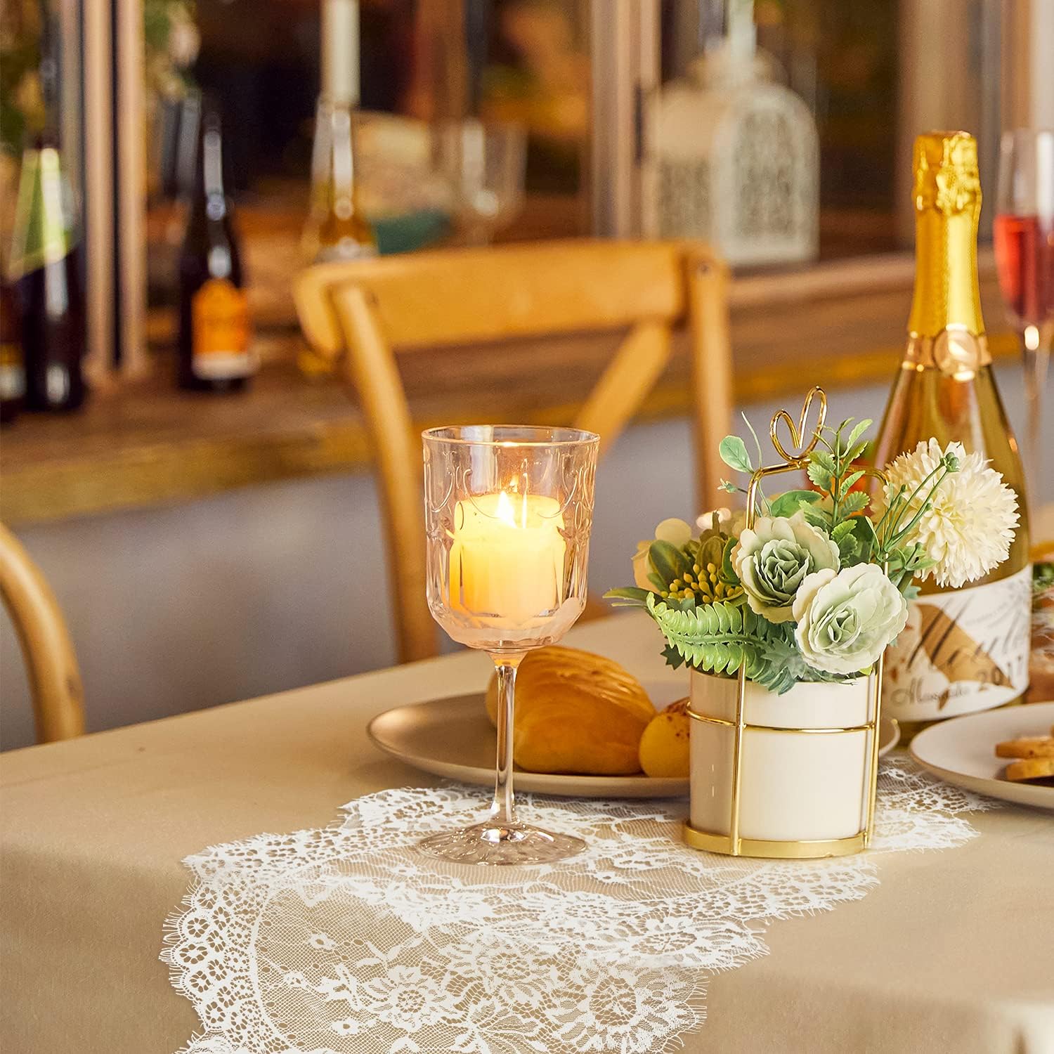 20 Pcs White Lace Table Runners 14 x 120 Inch for Wedding Bridal Shower Baby Shower Party Table Decoration, Rustic Rose Embroidered Boho Table Runner