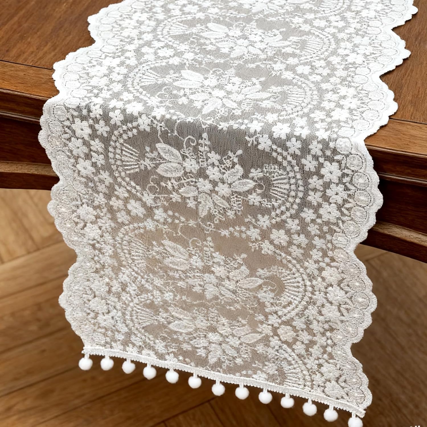 19 X 47 Inch Embroidery Cotton Lace Runners for Tables, White Lace Table Runner Vintage Laces Table Runners Wedding Tables Runner Laces Fabric Table-Cover for Thanksgiving Christmas Tea Party Decor