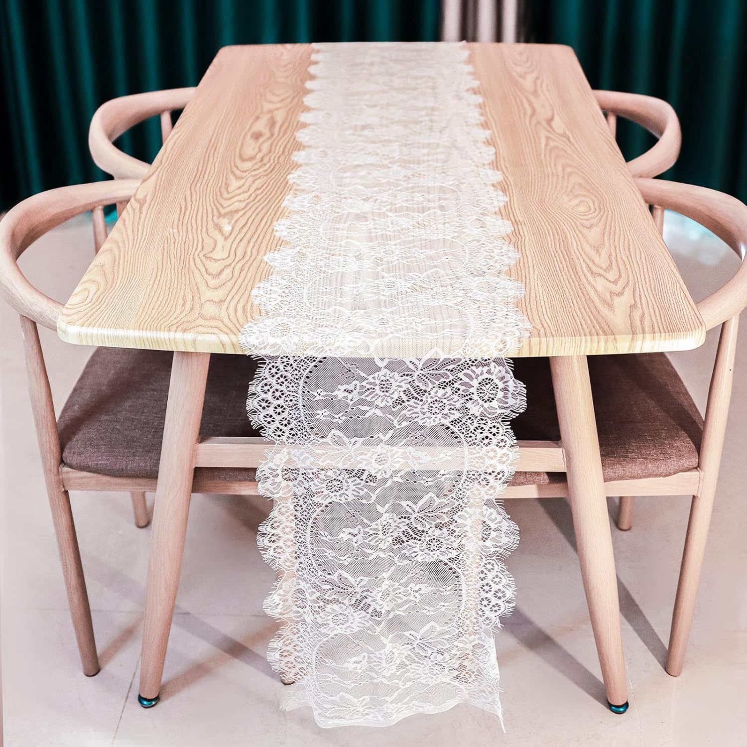 1 Pcs White Lace Table Runner 14 x 120 Inch Vintage Rustic Table Runner for Wedding Bridal Shower Baby Shower Party Decorations Embroidered Boho Lace Table Cloth Runners