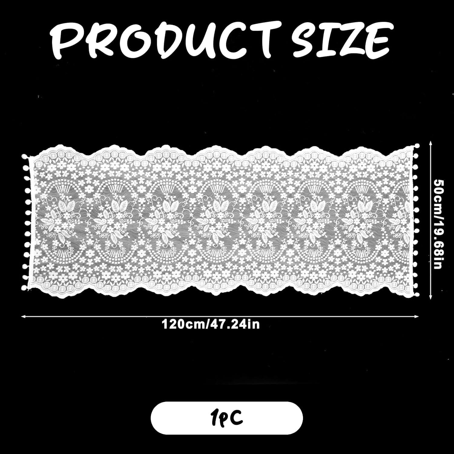 19 X 47 Inch Embroidery Cotton Lace Runners for Tables, White Lace Table Runner Vintage Laces Table Runners Wedding Tables Runner Laces Fabric Table-Cover for Thanksgiving Christmas Tea Party Decor