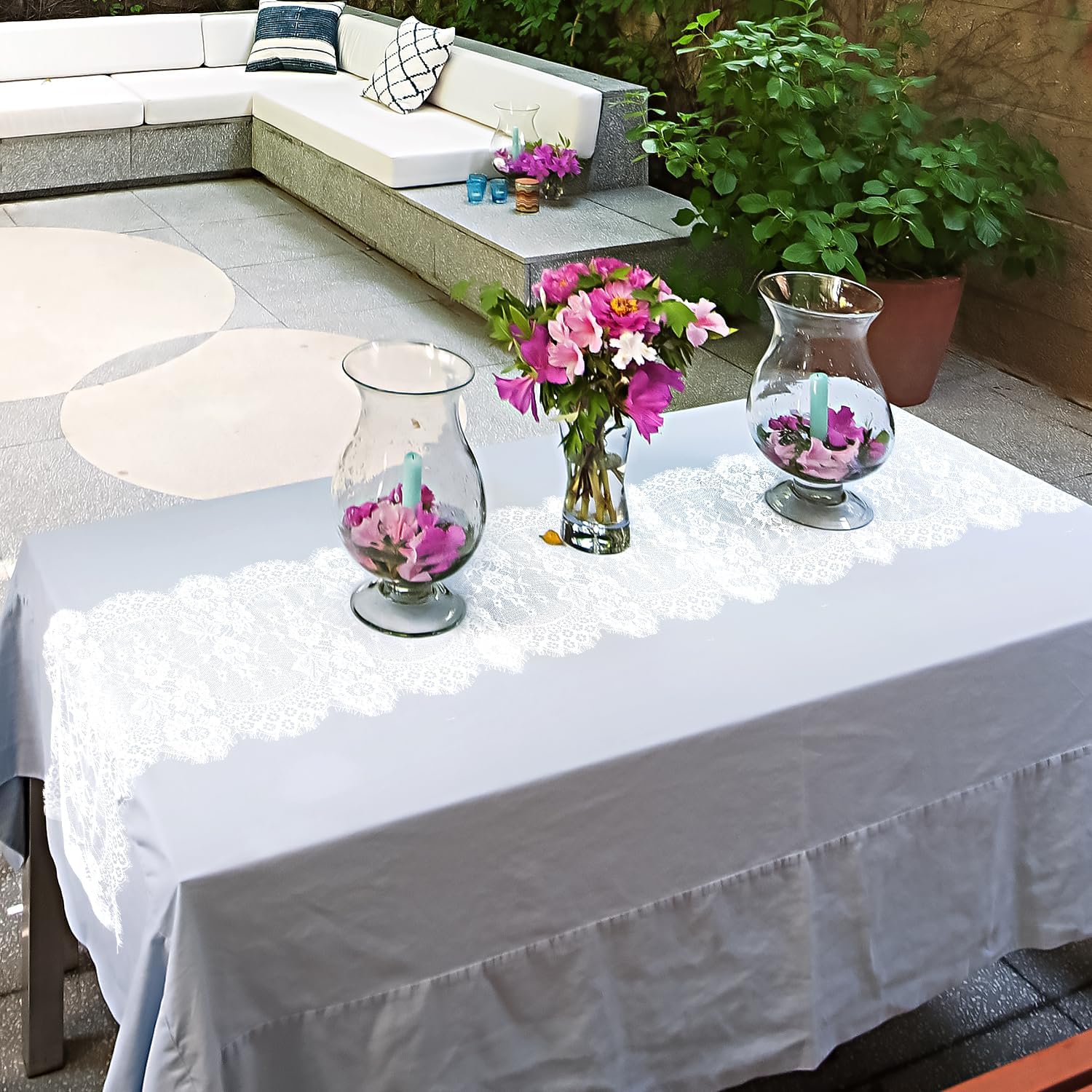 20 Pcs White Lace Table Runners 14 x 120 Inch for Wedding Bridal Shower Baby Shower Party Table Decoration, Rustic Rose Embroidered Boho Table Runner