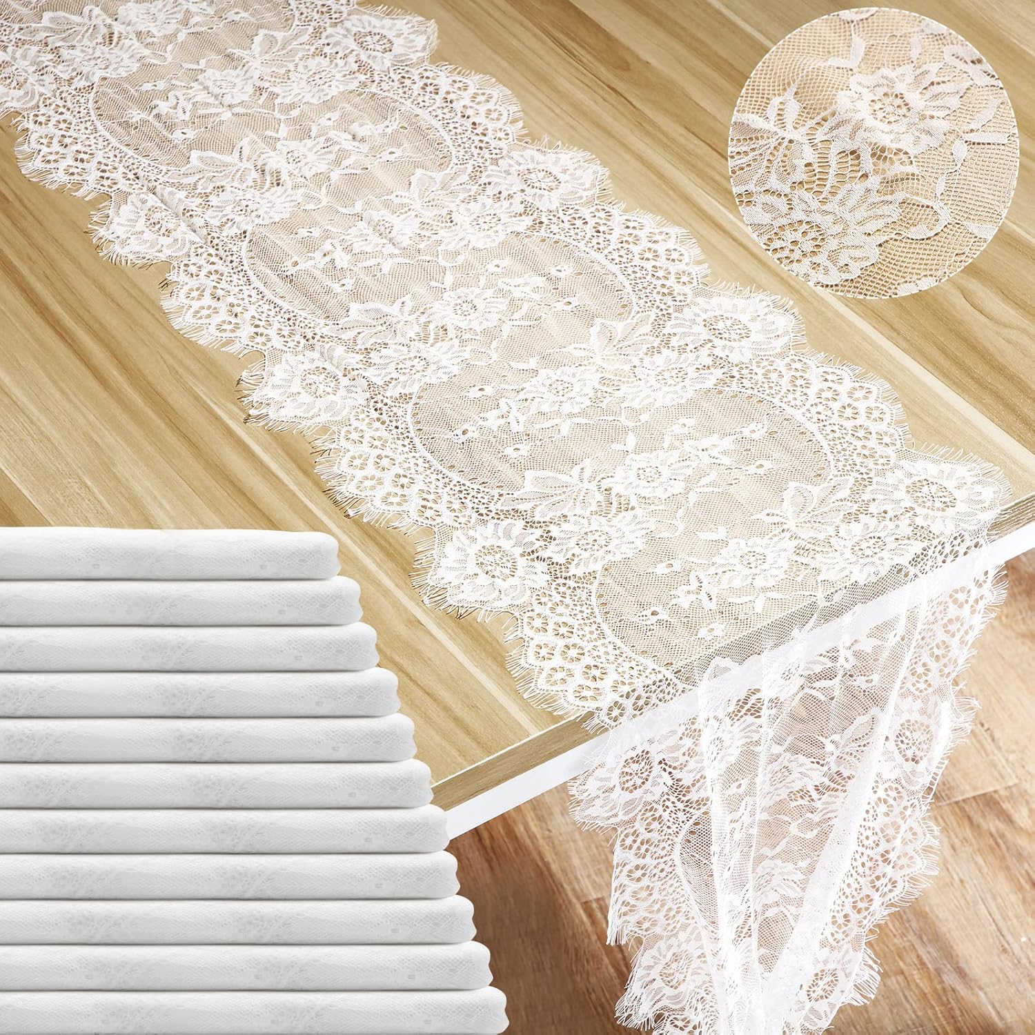 12 Pack White Lace Table Runner 14 x 120 Inch Rustic Vintage Table Runner with Rose Embroidered Floral for Wedding Party Decor Boho Lace Tablecloth for Spring Easter Summer Kitchen Bridal Baby Shower