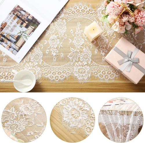 12 Pack White Lace Table Runner 14 x 120 Inch Rustic Vintage Table Runner with Rose Embroidered Floral for Wedding Party Decor Boho Lace Tablecloth for Spring Easter Summer Kitchen Bridal Baby Shower